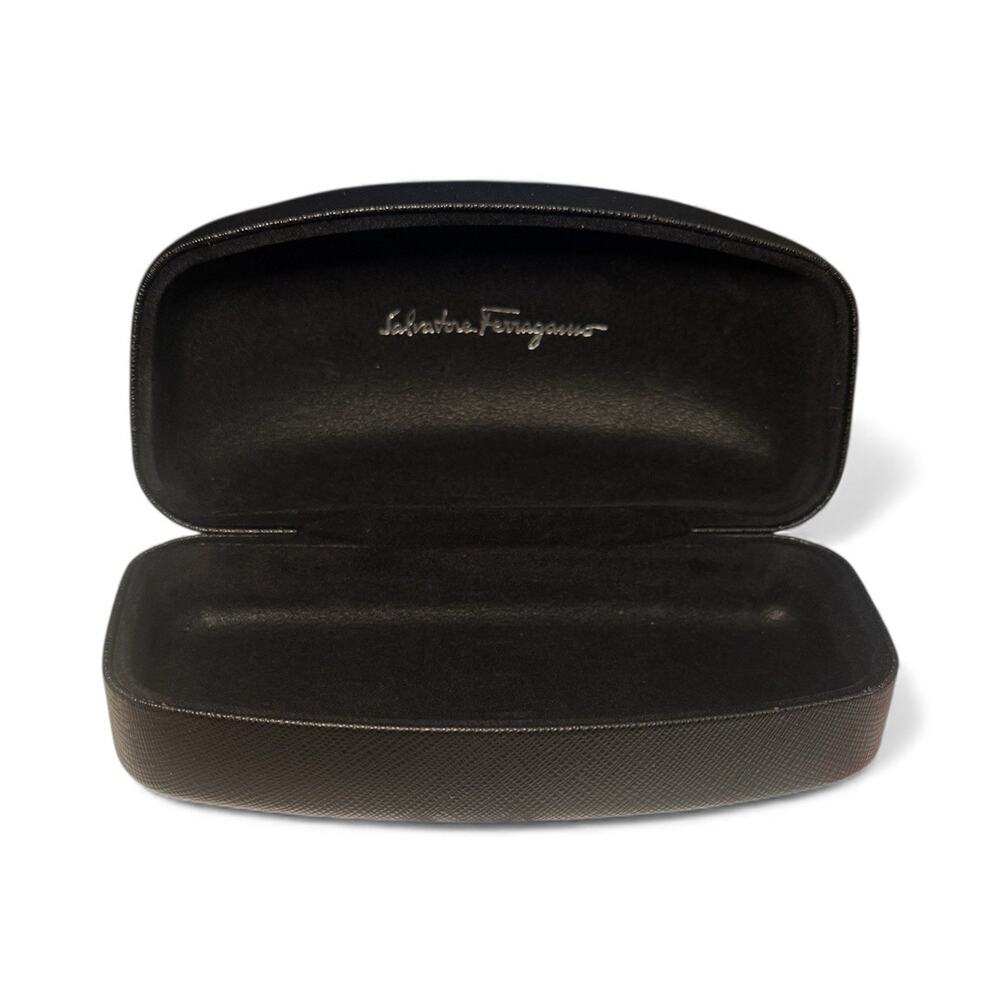 SALVATORE FERRAGAMO Sunglass Case Large Black Clamshell Hard Textured